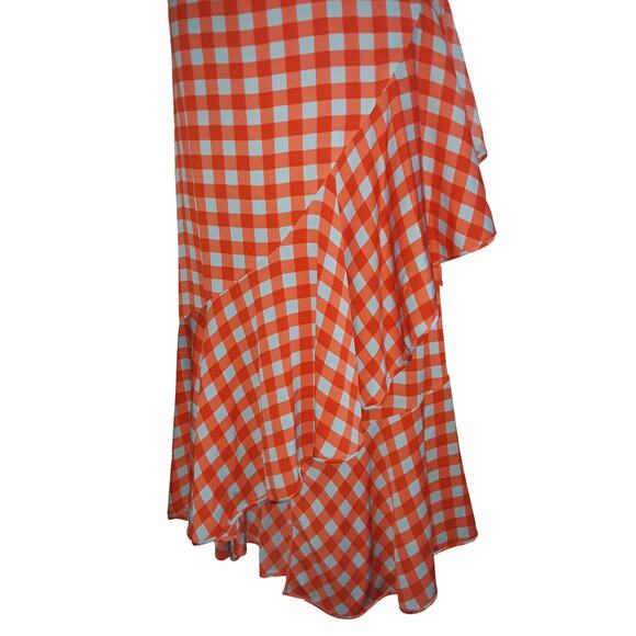 Diane von Furstenberg Sz 4 Asymmetrical Ruffle Hem Gingham Plaid Dress - Picture 3 of 9